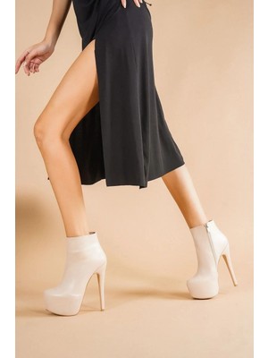 Ayakkabı Ateşi Punta Ten Cilt Topuklu Kadın Bot
