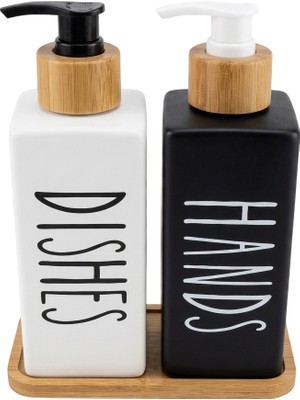 Dore Lüks Bambu Detaylı 2’li Hands&dishes Sıvı Sabunluk Seti