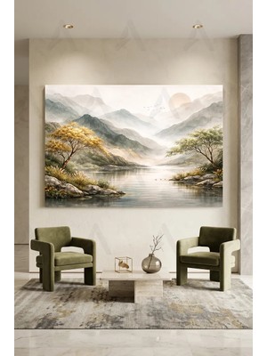 Artease Dekoratif Soyut Dağ ve Nehir Manzarası Kanvas Tablo