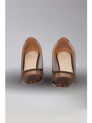 Victoria Shoes Transparan Fileli Siyah Rugan Küt Burun Ayakkabı