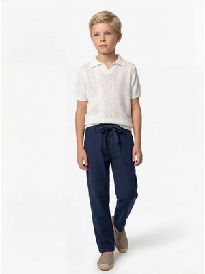 Zekids Erkek Çocuk Ince Triko Yakalı Tasarım T-Shirt