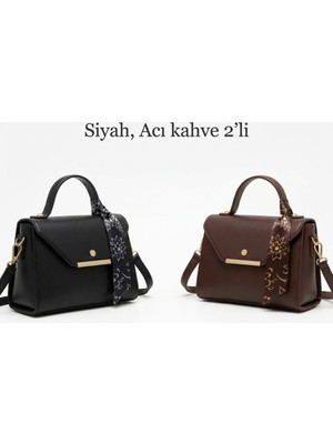 Arvelia Siyah, Acı Kahve 2'li Paket Suni Deri El ve Omuz Çantası