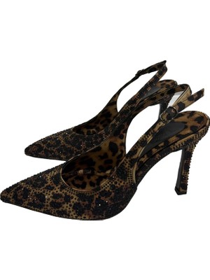 Victoria Shoes Leopar Siyah Taş Detaylı