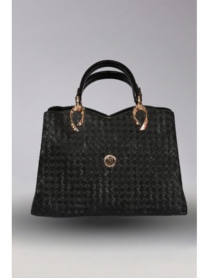 Victoria Shoes Siyah Hasır Görünümlü Dokulu Ofis Çantası