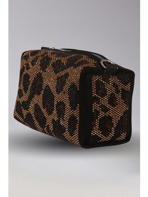 Victoria Shoes Işıltılı Leopar Baskılı Fermuarlı Baget Çanta
