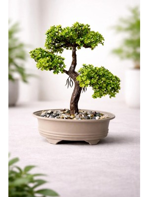 Lineva Dekoratif Yapay Bonsai Mini Ağaç – Masaüstü Ev Ofis Süs Bitkisi (1 Adet)