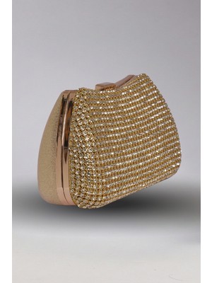 Victoria Shoes Gold Sert Kasa Taşlı Portföy Çanta