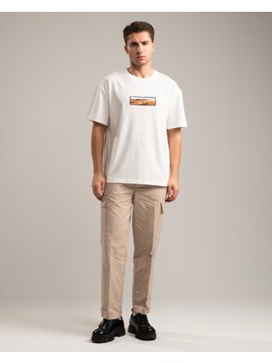 L'ajor Horizon Erkek %100 Pamuklu Kalın Dokulu Comfort Fit Bisiklet Yakalı Beyaz Tişört