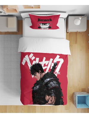 Leva Home Berserk Anime Desenli 3D Dijital Baskılı Tek Kişilik Çarşafsız Nevresim Takımı Uyku Seti