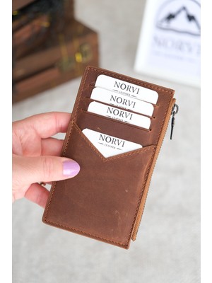 Norvi Leather Hakiki Deri Fermuarlı Kartlık