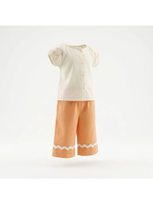 Çikoby Kız Çocuk Şortlu Takım Nakışlı Bluz Pantolon 2’li Takım Yazlık %100 Pamuklu Rahat Günlük Kombin