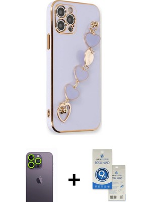 Cepte Toptan iPhone 12 Pro Max Nova Işık Prime - Şeffaf Royal Nano Ekran Koruyucu + Yeşil Neon Fosforlu Kamera Lens