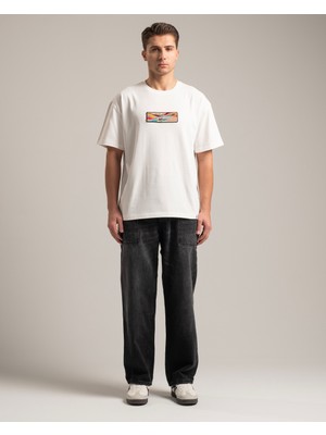 L'ajor Current Erkek %100 Pamuklu Kalın Dokulu Comfort Fit Bisiklet Yakalı Beyaz Tişört