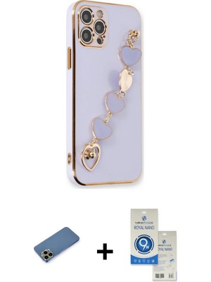 Cepte Toptan iPhone 12 Pro Max Nova Işık Prime - Şeffaf Royal Nano Ekran Koruyucu + Gold Shine Kamera Lens Koruma Cam