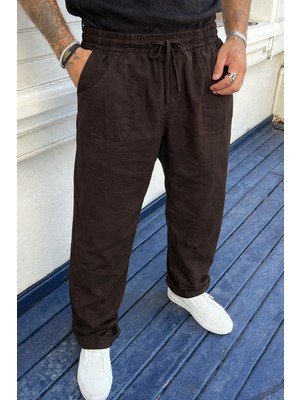 Damga Erkek Yüksek Bel Lastikli K.kahve Keten Pantolon
