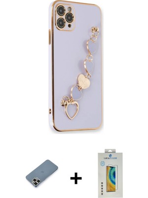 Cepte Toptan iPhone 11 Pro Max Nova Işık Prime - Siyah Polymer Nano Ekran Koruyucu + Gold Metal Kamera Lens Koruma Cam