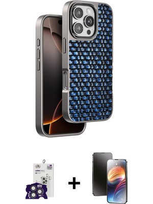 Cepte Toptan iPhone 16 Pro Max Siluet Form Serisi - Siyah 3D Antistatik Mat Seramik Nano Ekran Koruyucu + Titanyum Gri Bilvis Titan Kamera Lens