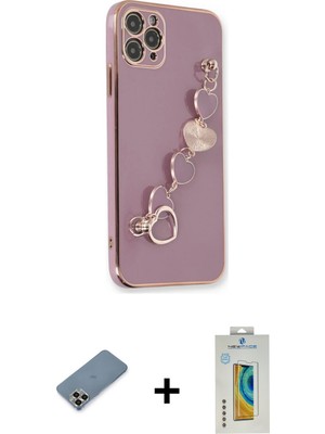 Cepte Toptan iPhone 11 Pro Max Nova Işık Prime - Siyah Polymer Nano Ekran Koruyucu + Gold Metal Kamera Lens Koruma Cam