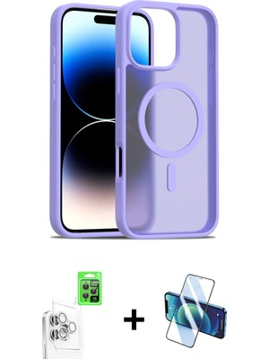 Cepte Toptan iPhone 16 Pro Siluet Minimal Prime - Siyah 3D Antistatik Cam Ekran Koruyucu + Beyaz Raze Metal Kamera Lens