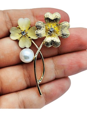 BB Bi Butik Shop Sedef Dokulu ve Incili Çiçek Broş