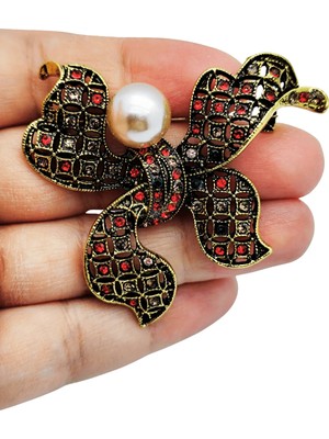 BB Bi Butik Shop Altın Renkli Incili Fiyonk Broş