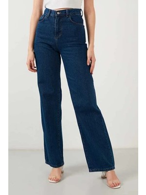 ArVib Yüksek Bel Geniş Paça Wide Leg Jean Koyu Mavi Denim Pantolon