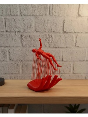 Uslucan Alışveriş 3D El Formlu Insan Figürü Kırmızı Soyut Tasarım Dekoratif Biblo 12X18 cm