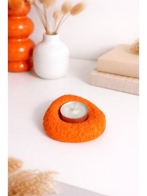 Alyora Mumluk-Dekoratif-Dokulu- Turuncu- Taş Tozu 1 Adet Mum ile
