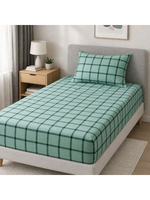 Uykulife Yeşil Kareli Tek Kişilik Lastikli Çarşaf Seti