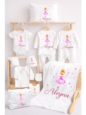 Sitilin Kız Bebek %100 Pamuk Melek Organik Isim Baskılı Yenidoğan Hastane Çıkışı Fırça Bebek Hediye Seti