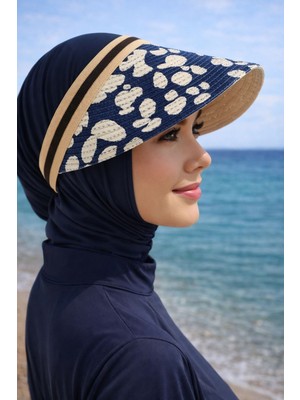 Aydın Şapkacınız Leopar Desenli Ithal Şeritli Hasır Vizör Şapka | Yazlık Güneş Korumalı, Tesettüre Uygun, Standart Taç Model