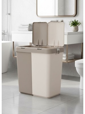 Jet's Home Çamaşır Sepeti İki Bölmeli Kirli Sepeti Krem-Bej 80 Litre