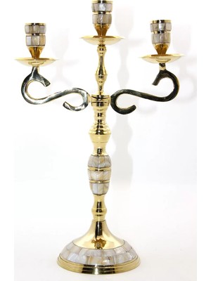 Skygo Pirinç Sedefli 3'lü Şamdan