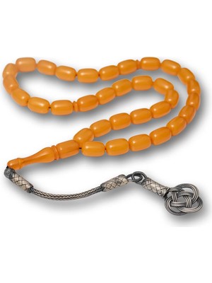 Skygo Gümüş Kazaz Püsküllü Kapsül Kesim Sarı Sıkma Kehribar Tesbih