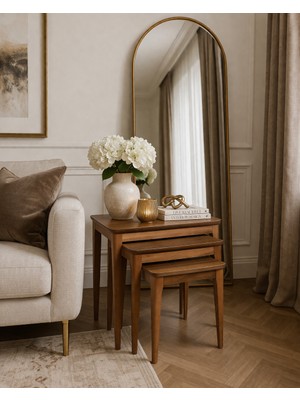 Fami Home | Porto 3’lü Iç Içe Ahşap Ayaklı Modern Zigon Sehpa