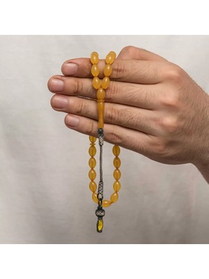 Skygo Gümüş 1000 Ayar Kazaz Püsküllü Sıkma Kehribar Tesbih