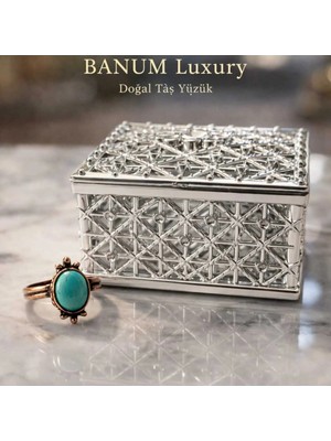 Banum Luxury Özel Tasarım El Işi Doğal Fıruze Taşlı Bakır Yüzük (Ayarlanabilir)