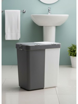 Jet's Home Çamaşır Sepeti Iki Bölmeli Kirli Sepeti Antrasit-Beyaz 80 Litre