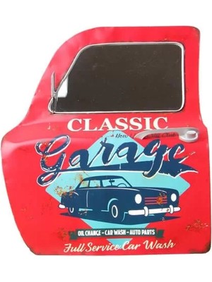 Skygo Dekoratif Classic Garage Temalı Kırmızı Araba Kapısı Ayna
