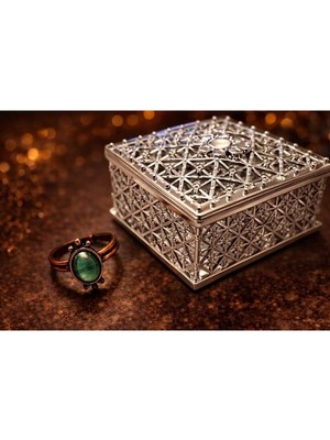Banum Luxury Zarif Doğal Yeşil Akik (Green Agate) Taşlı El Işi Bakır Yüzük
