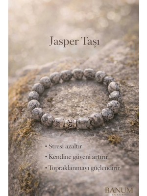 Banum Luxury Doğal Jasper Taşlı El Işi Tasarım Unisex Bileklik