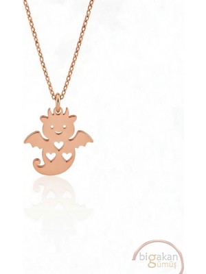 Bigakan  Ejderha Kız Çocuk Kolyesi Zarif KOLYE925 Ayar Gümüş 45 cm Kadın Rose Kaplama