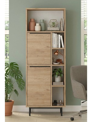 Robin Home Lidya Ofis Klasör Dolabı Kitaplık 2 Kapaklı Metal Ayaklı Sepet