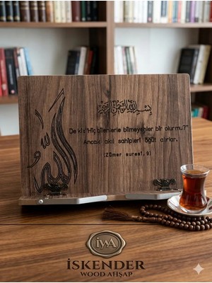 İskender Wood Ahşap Masa Üstü Ahşap Kuran Rahlesi Hediyelik Kitap Okuma Standı Tablet Tutucu