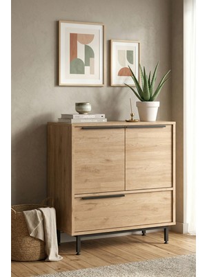 Robin Home Lidya Ayakkabılık Çok Amaçlı Dolap 3 Kapaklı Metal Ayaklı Sepet