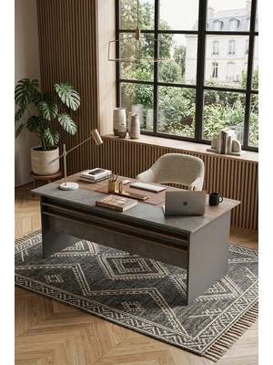 Robin Home Berlin A Ofis Çalışma Masası 180CM*90CM Kahve-Beton-Antrasit Vs1-Cga