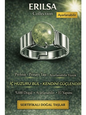 Tesbih Atölyesi Erilsa Sertifikalı Prehnit Prinayt Taşı Yüzük Doğal Taş Ayarlanabilir El Yapımı Enerji Taşı