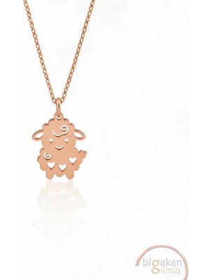 Bigakan  Sevimli Tatlı Neşeli Kuzu Kolyesi 925 Ayar Gümüş 45 cm Kadın Rose Kaplama