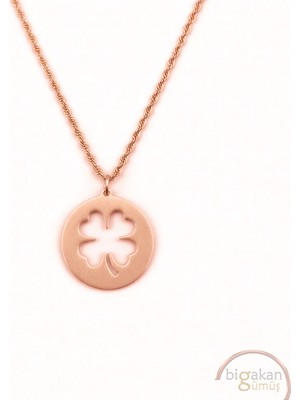 Bigakan   Dört Yapraklı Yonca Kolye 925 Ayar Gümüş 45 cm Kadın Rose Kaplama