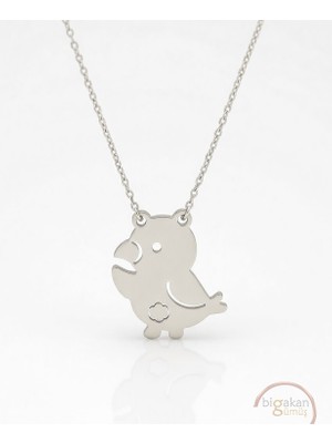 Bigakan  Papağan Tasarımı Figürlü Kolye 925 Ayar Gümüş 45 cm Kadın Beyaz Renk